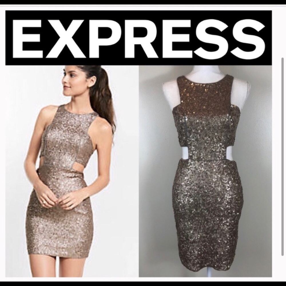 EXPRESS glitter sequin cutout bandage dress
